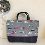 【1点のみ sample品の為お値引中】レッスンバック＊働く車*グレー×デニム