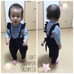 再販6♡ふりふり♡ネイビーソフトジョッパーズサロペット♡80〜90