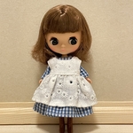 【訳あり】プチブライス＊アウトフィット　エプロン付きワンピース(水色ギンガム)