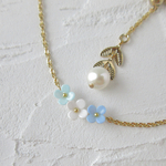 【オーダー作品】小さな３連花のネックレス（ブルー）