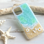 iPhone各種サイズ対応　ハイブリッドケース アクアグリーンの海とプルメリア