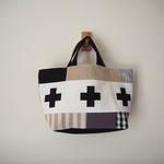 リネン＆コットン　ランダムパッチ　モノトーン系　横長　トートBAG　♪　麻　帆布　黒　クロス