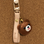 (名入れ無料)クマさんチャームのレザーキーホルダー