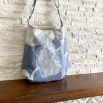 ワンハンドル　ホーボーバッグ  - Dark Blue and Silver Leaf