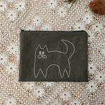 ほのぼの刺繡ポーチ　いぬ×オリーブ