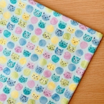 50*50【Wガーゼ】Colorful Cat Face／水色《 生地 ダブルガーゼ ガーゼ コットン 綿 ねこ 猫 ネコ 水彩 サークルカラフル 》
