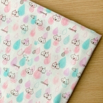50*50【Wガーゼ】水彩の雫とゆるにゃんこ／ピンク《 生地 ダブルガーゼ ガーゼ コットン 綿 ねこ 猫 ネコ 水彩 》