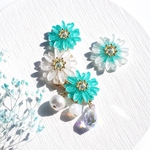マーガレットのイヤーカフ&イヤリング(orピアス)セット【ice green】