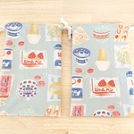  【4/22販売】おやつパン柄巾着（細）（くすみミントグリーン）16×24