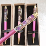 名入れ可能　本物の桜とスミレ色　春色のハーバリウムボールペン 