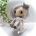 紫花柄ワンピース&かぼちゃパンツ&紫お花の麦わら帽子3点セット イーマリーちゃんサイズ