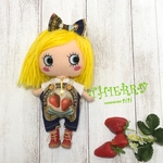 ☆THIERRY☆イーマリーちゃん着せ替えお洋服 どっちも前2 wayサロペット　イチゴラベル、マカロン、ヘアーリボン、フォークのネックレス