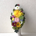 【ara-kis様専用】プリザーブドフラワーの仏花☆高さ22cm菊黄色白色ピンク仏花 一対 お供えお悔み