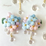 手編みのぷっくり紫陽花 〜 雨 のち アジサイ 〜 刺繍糸 で 編む ふんわり パステル 紫陽花 クリア rain