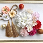 桜が舞う♡ホワイトダリアとピンク紫陽花のヘアアクセサリーセット☆成人式　髪飾り 花飾り　袴　振袖　結婚式　和装 お呼ばれ 浴衣ヘアアレンジ