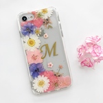 癒し猫 押し花 選べる5色 イニシャル入り手帳型スマホケース iPhone12 iPhone11 iPhoneSE2 iPhoneケース 