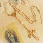 Vintageローズカボション・ロザリオ風ロングネックレス