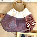 ハンドメイド　着物リメイク　グラニーバッグ　絞り花　ワイン色♪