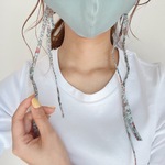 【ラスト1点早い者勝ち！】リボンマスク（ビンテージフラワー／ブルーー×柄）/ 紐マスク  春マスク 春色 布マスク リボンマスク ダブルガーゼ