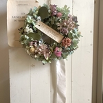 ブルーグリーン紫陽花のフレンチリース　プレゼントにも
