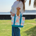 トートバッグ　33×22×10cm　カラフルコーラル柄　珊瑚　ブルー