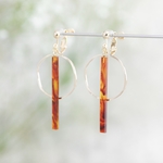 【50%OFF✴︎SALE】Circle＆Bar イヤリング／ピアス｜Amber Tortoiseshell (琥珀べっ甲)｜金属アレルギー対応｜サージカルステンレス｜ノンホールピアス