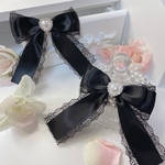【お試し価格】量産型♡Wリボンヘアクリップ 黒×黒レース (パールハート)