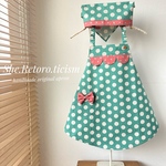 ～refreshing～　ミント色の水玉こどもエプロン&三角巾【100~110cm.110~120cm.120~130cm.130~140cm.140~150cm】