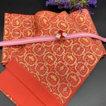2923半幅帯＆帯留・真田紐セット　アンティーク ✨インディアンピンク