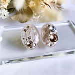 glass oval butterfly pink brown Earrings
