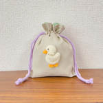 可愛いパールとアヒルの巾着袋 