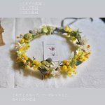 ウェディングや記念撮影に。ミモザの花かんむり(大人の女性向け) 前撮り　入学　卒業　誕生日　バースデーフォト　ウェディング