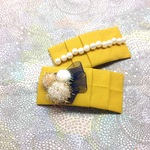 幅広リボンの上品バレッタ(ヘアぱっちん)＊ポンポンシフォン