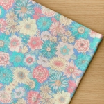 50*50【Wガーゼ】Flower Garden／ターコイズ《 生地 ダブルガーゼ  コットン 綿 ガーゼ生地 花柄 花 小花 フラワー COTTONCANDY ガーゼ 》