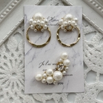 コットン風パール♡メタルリングピアス&イヤーカフセット