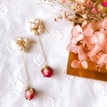 再販ドライフラワー ◇ rose - ミニ薔薇のパールチェーンピアス/イヤリング