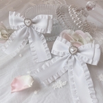 【選べるセンターパーツ】量産型♡Wリボンヘアクリップ フリル白ホワイト(パールハート)