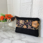 刺繍リボン×レース生地ポーチ bk