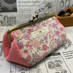  【受注製作】再再…販 ❾yuwa花柄× 生成り、ピンク がま口メイクポーチ