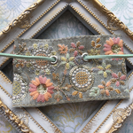 【再販】インド刺繍 リボン ポニーフック ラップリボン グレー×ミントグリーン
