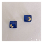 三日月＆ガラスタイルピアス(ネイビー)