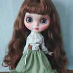 251.※単品※グリーンの編み上げリボンのスカート※ブライスアウトフィット※1/6ドール服