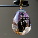 雲の上にある狐神社　オルゴナイト　雲レジン　蓄光三日月　藤の花　たまご型　ネックレス
