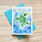 🐢透明水彩画2枚セット「幸せを運ぶウミガメ」イラストミニカード　海　カメ　かめ　亀　バースデーカード　メッセージカード🐢