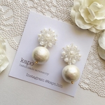 (18kgp)刺繍ビーズカボションのコットンパールピアス