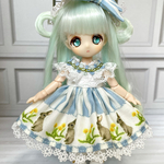 【オビツ11】うさぎ×花柄のワンピースセット<ブルー系>【ピコP】