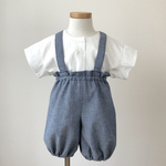 コットンリネンのさわやかかぼちゃパンツサロペット(ブルー)☆ベビー服 女の子 男の子 80サイズ 90サイズ　1歳　2歳