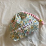 入園入学給食袋コップ入れ巾着★お花とリボンMミント