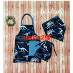 mados2様専用　恐竜柄☆130〜140こどもエプロン、三角巾、巾着の3点セット　カッコいい黒色