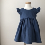 コットンリネンの肩フリルワンピース(ネイビーブルー)☆ベビー服 女の子 80サイズ 1歳